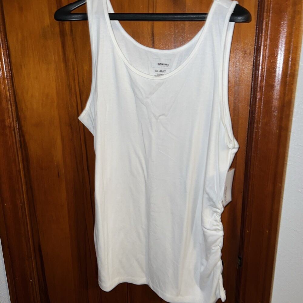 Sonoma Maternity White Tank Top Size XL NWT New W Tags Summer Fun Side Ruching